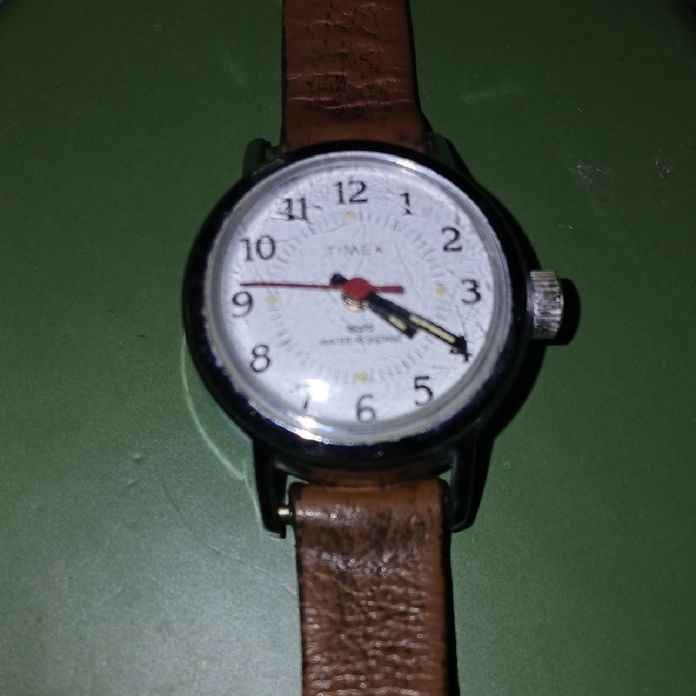 Vintage Timex White Dial with Brown Leather Strap